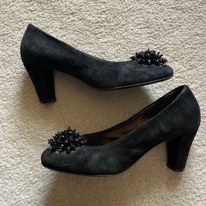 AGL Black Suede Beaded Block Heel Pumps Black